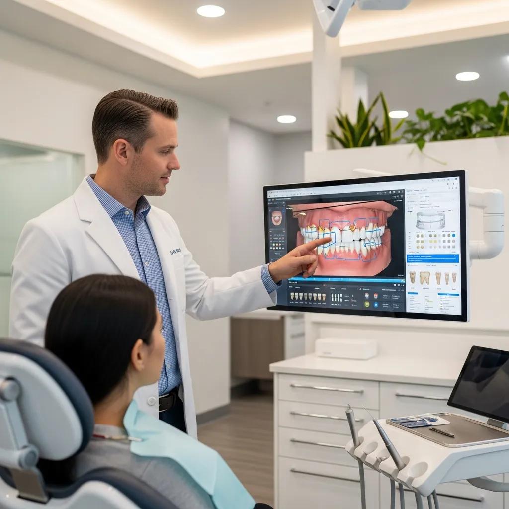 Dentist using digital technology for smile design diagnosis
